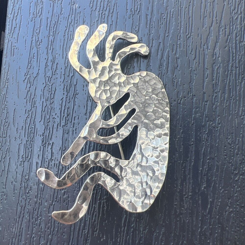 VTG Southwestern Native Sterling Silver 925 Hammered Kokopelli Pin Brooch 2”